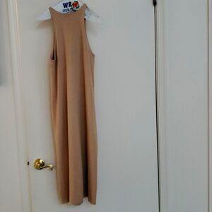 Zara USA size small reg tan mid calf sleeveless cotton dress great cond
